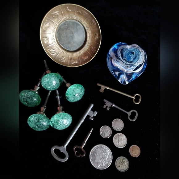 Other - Grandpa's Vintage Antique Lot Glass Knobs Paperweight Trinket Dish Keys & Coins